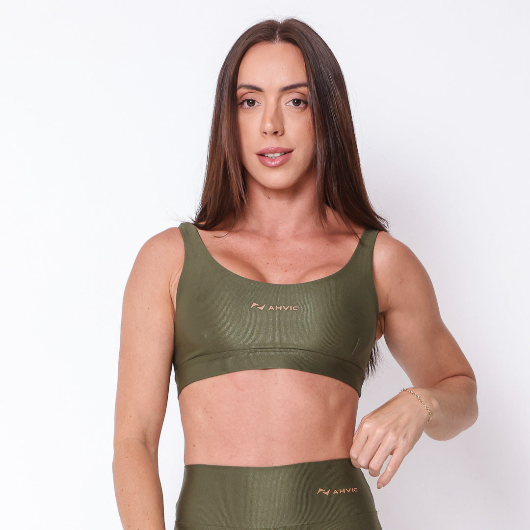 Top Tai Aveludado  Verde Militar