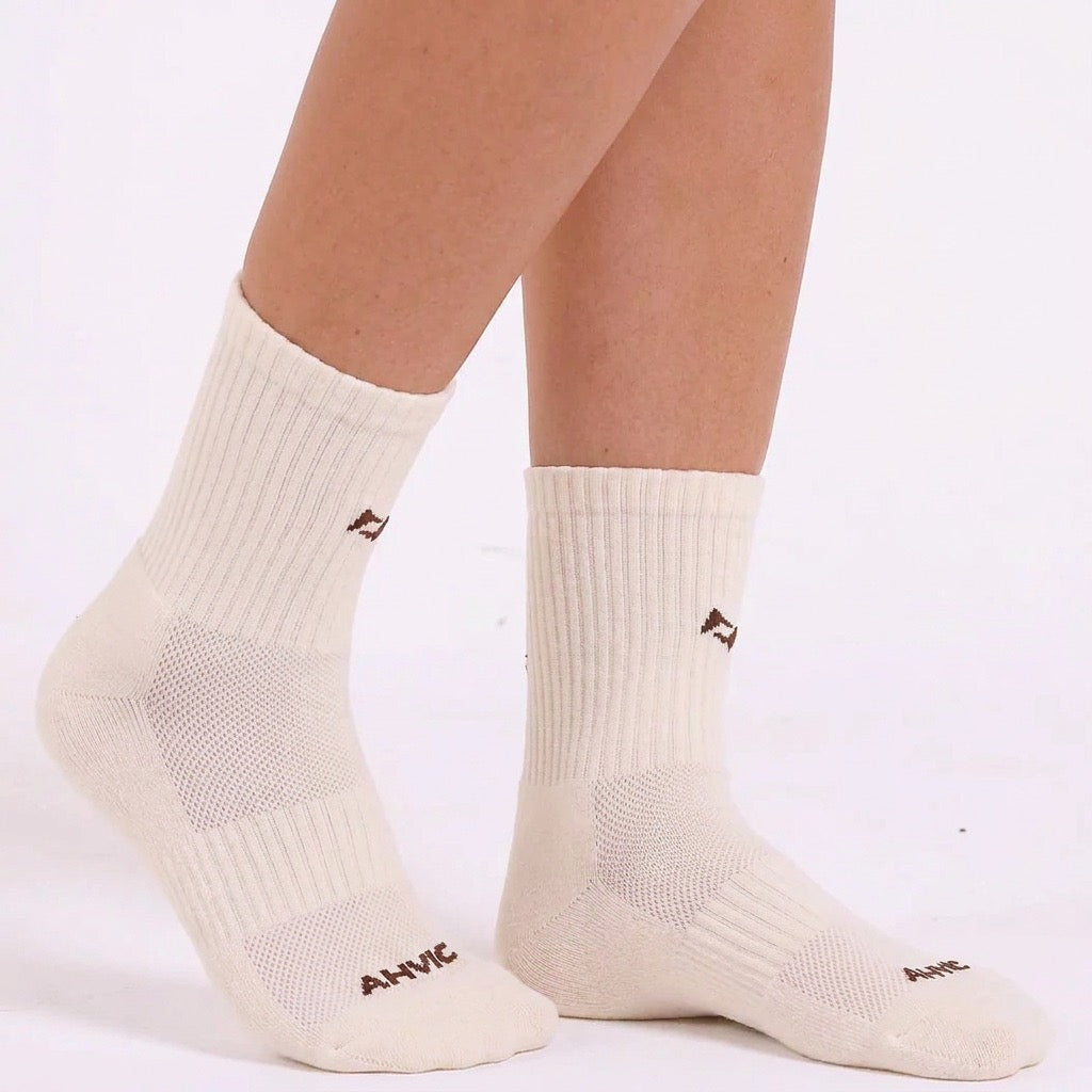 Meia AHVIC Off White com Marrom
