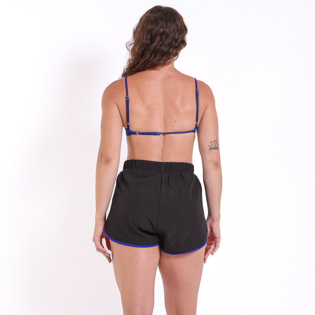 Conjunto Top Flow Azul e Short Summer Tactel Preto