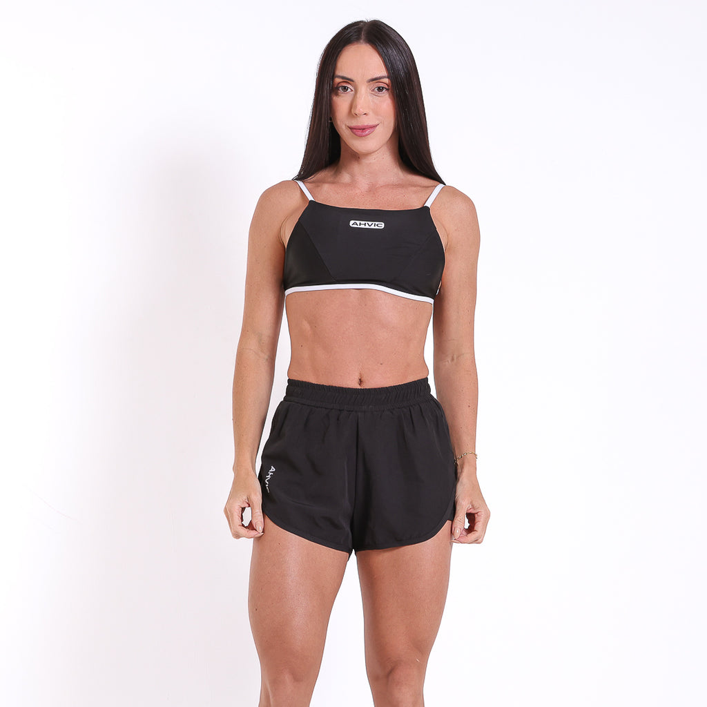 Conjunto Top Flow Preto e Short Fresh Tactel Preto
