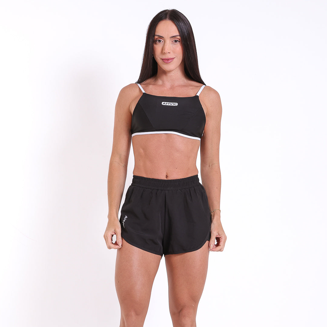 Conjunto Top Flow Preto e Short Fresh Tactel Preto