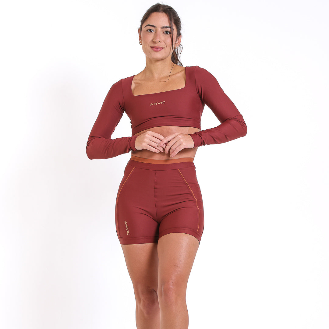 Conjunto Top Move e Short Flow Madder Brown