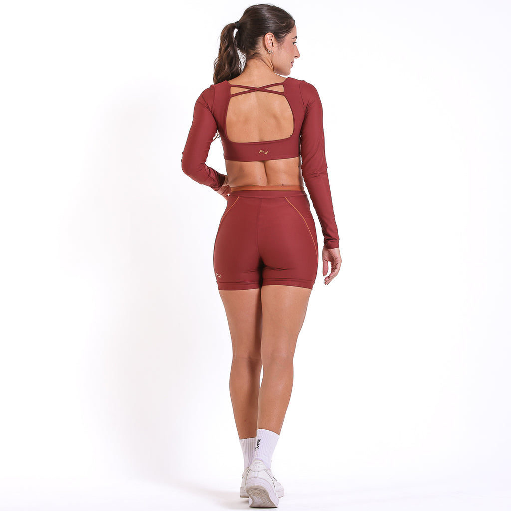 Conjunto Top Move e Short Flow Madder Brown