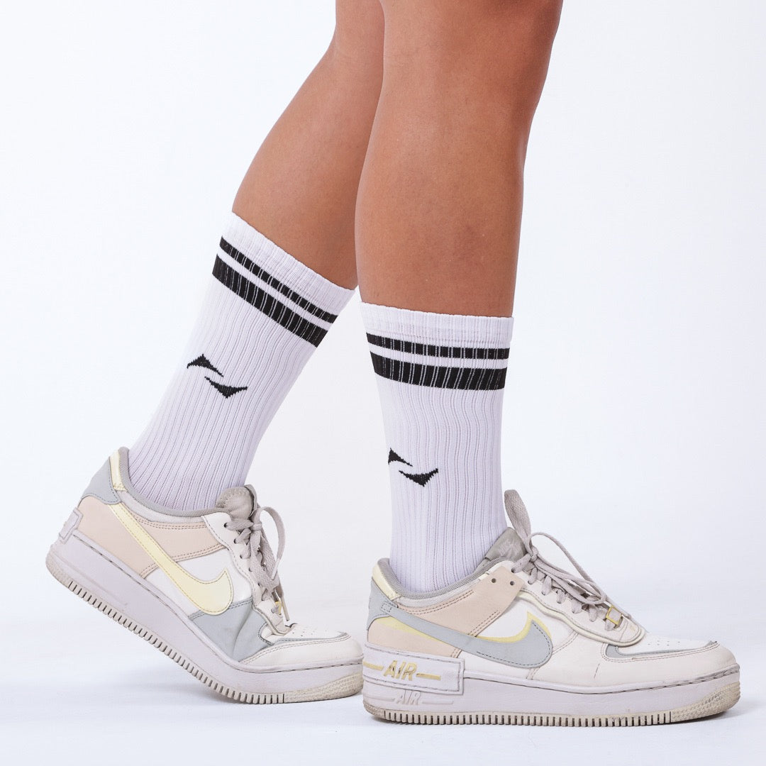 Meia AHVIC Branca Cano Alto Listras