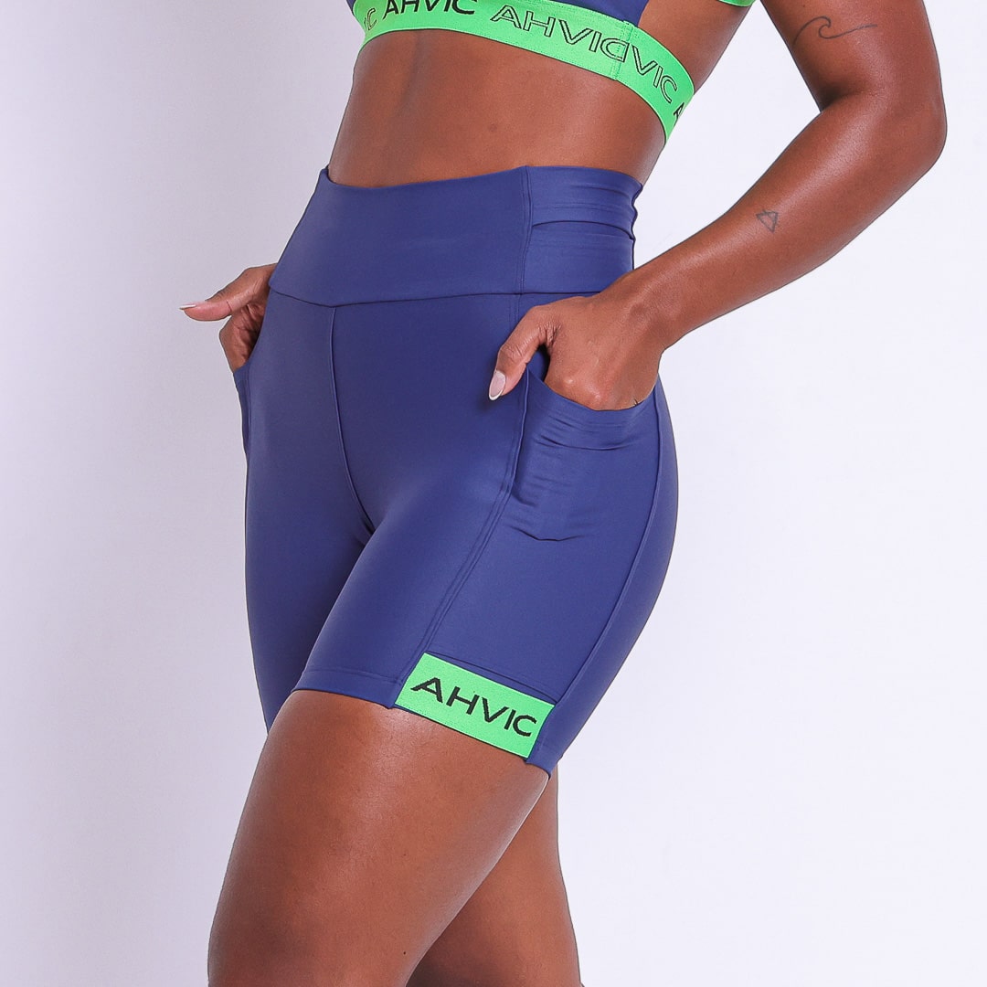 Short Mari Run Drop  Azul Marinho c/ Verde